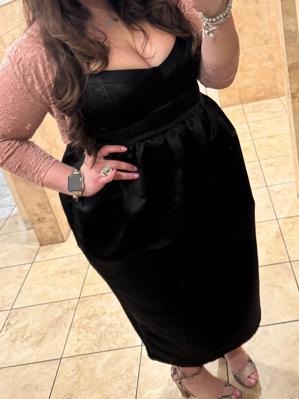Sleek Black Satin Midi Dress with Bustier Bodice